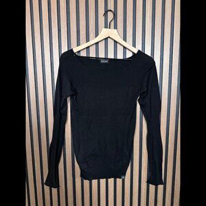 Belstaff Top 42 / Large Womens Black Ribbed Lightweight Long Sleeve Shirt